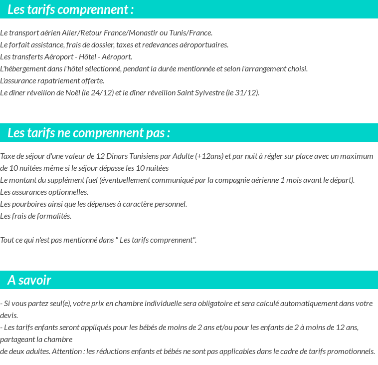 Conditions tarifaires