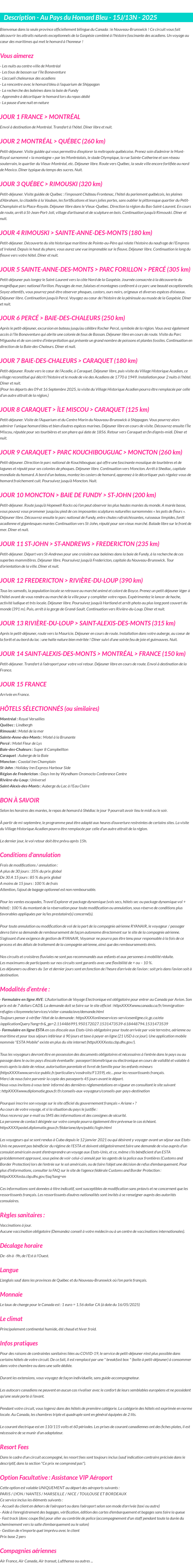 Détails du séjour