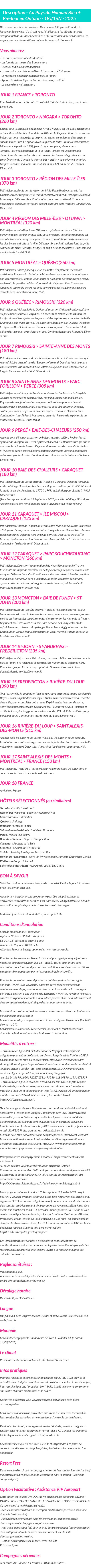 Détails du séjour