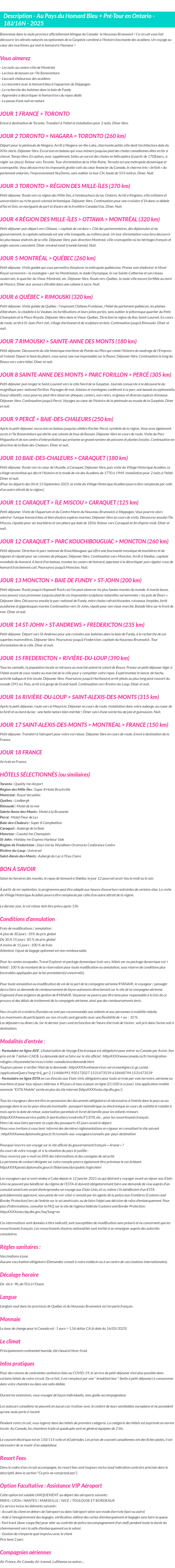 Détails du séjour