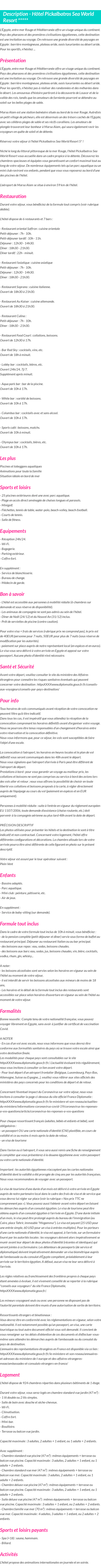 Détails du séjour