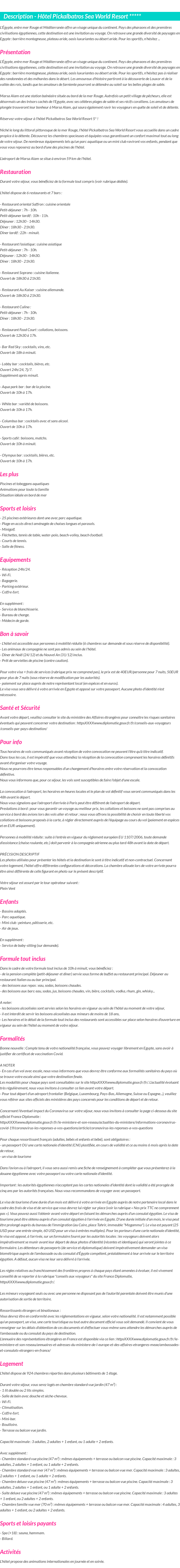Détails du séjour