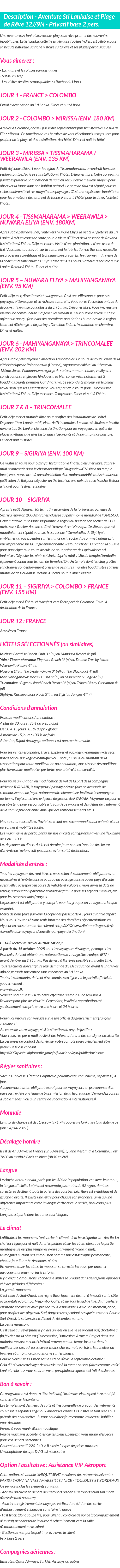 Détails du séjour