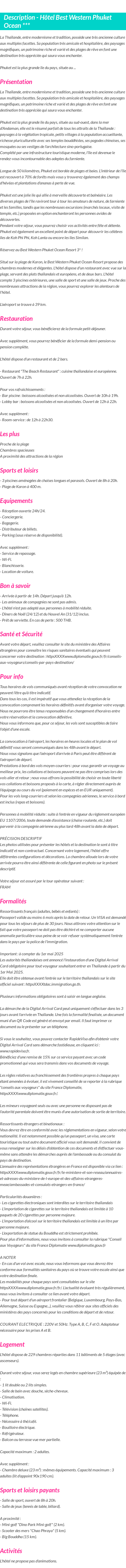 Détails du séjour