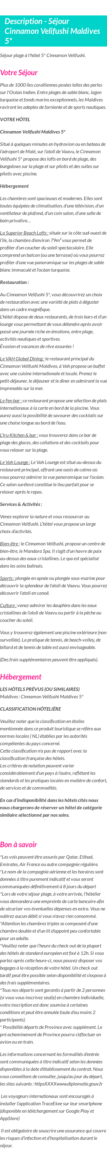 Détails du séjour