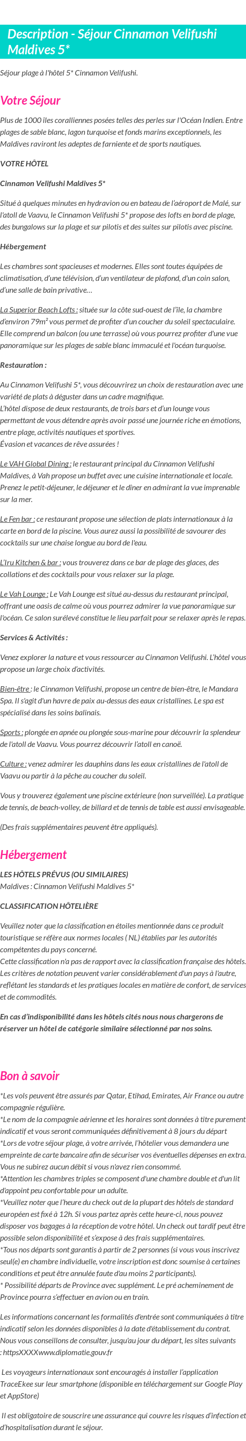 Détails du séjour
