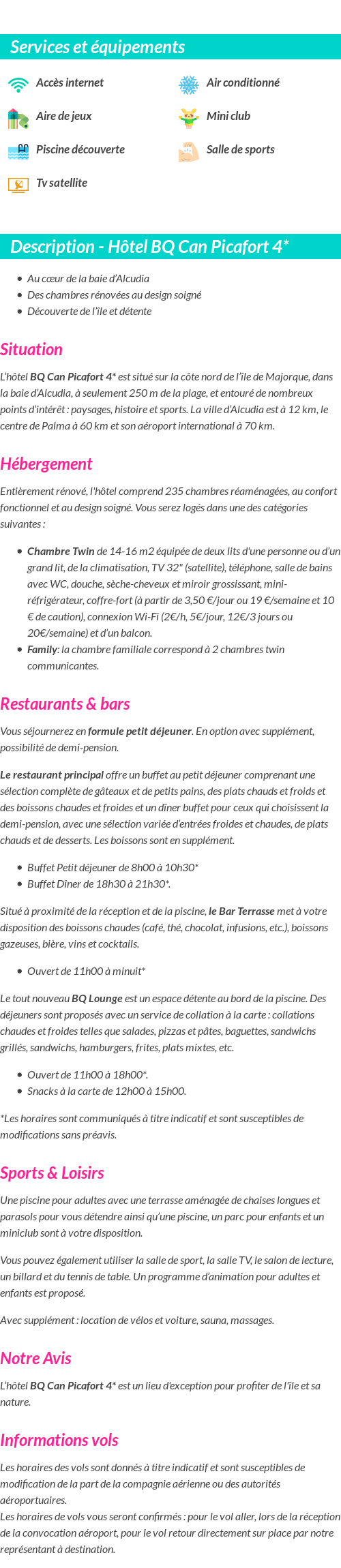 Détails du séjour