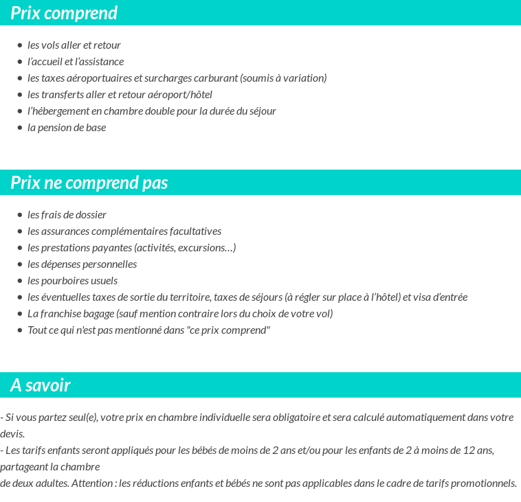 Conditions tarifaires