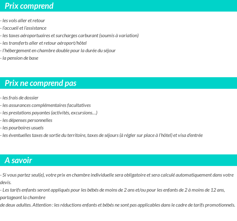 Conditions tarifaires