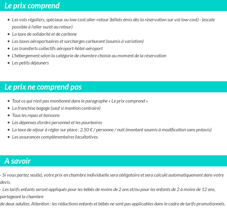 Conditions tarifaires
