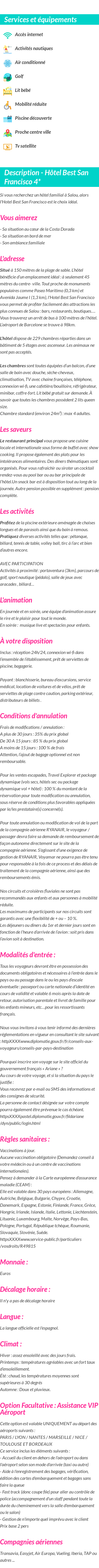 Détails du séjour