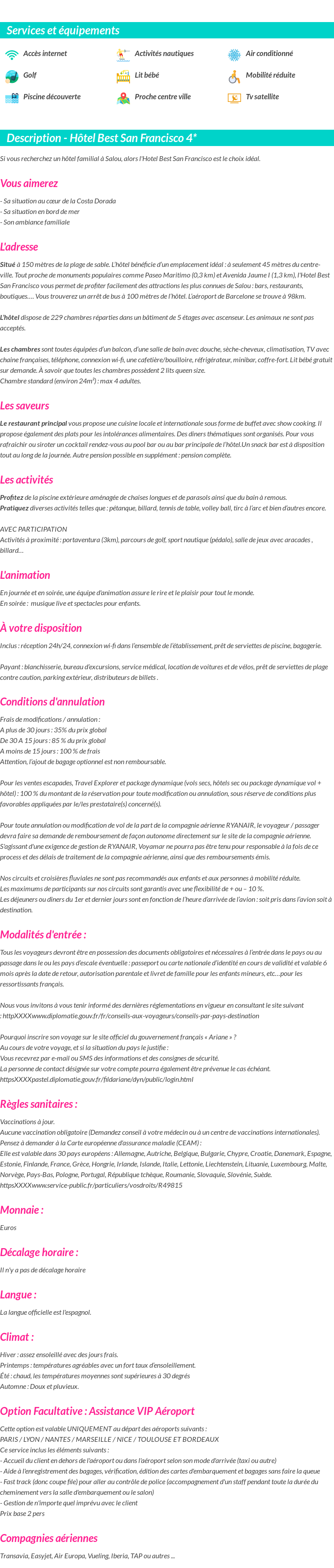 Détails du séjour