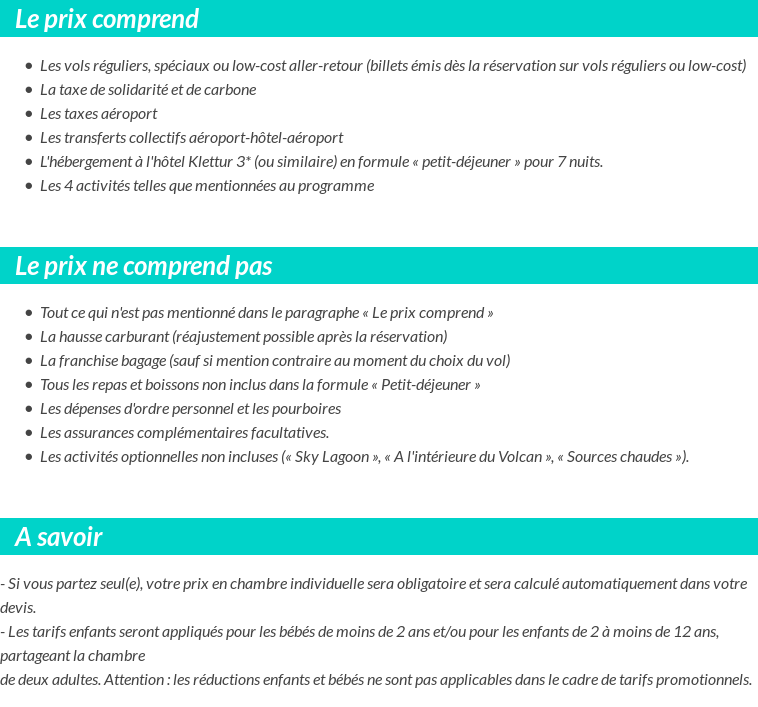 Conditions tarifaires