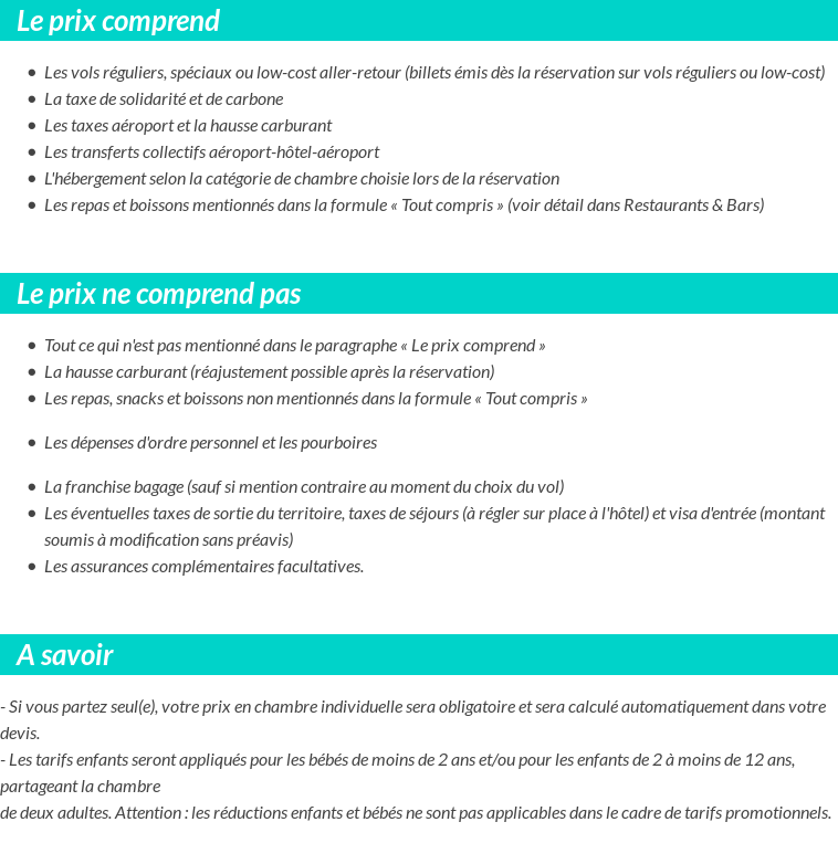 Conditions tarifaires