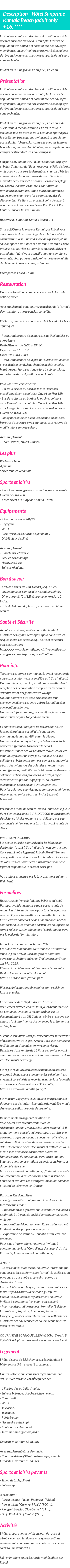 Détails du séjour