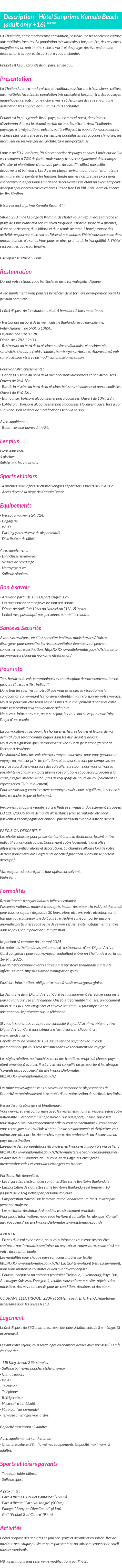 Détails du séjour