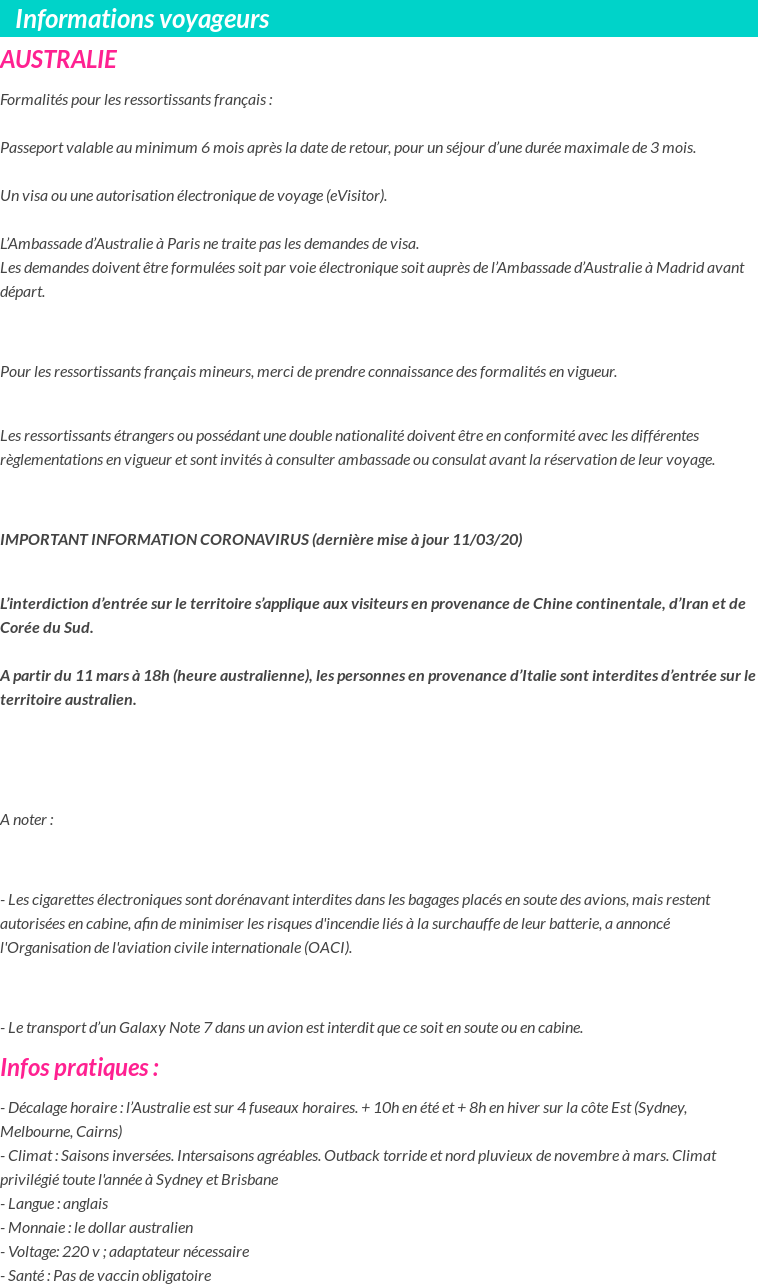 Formalités et infos voyageurs