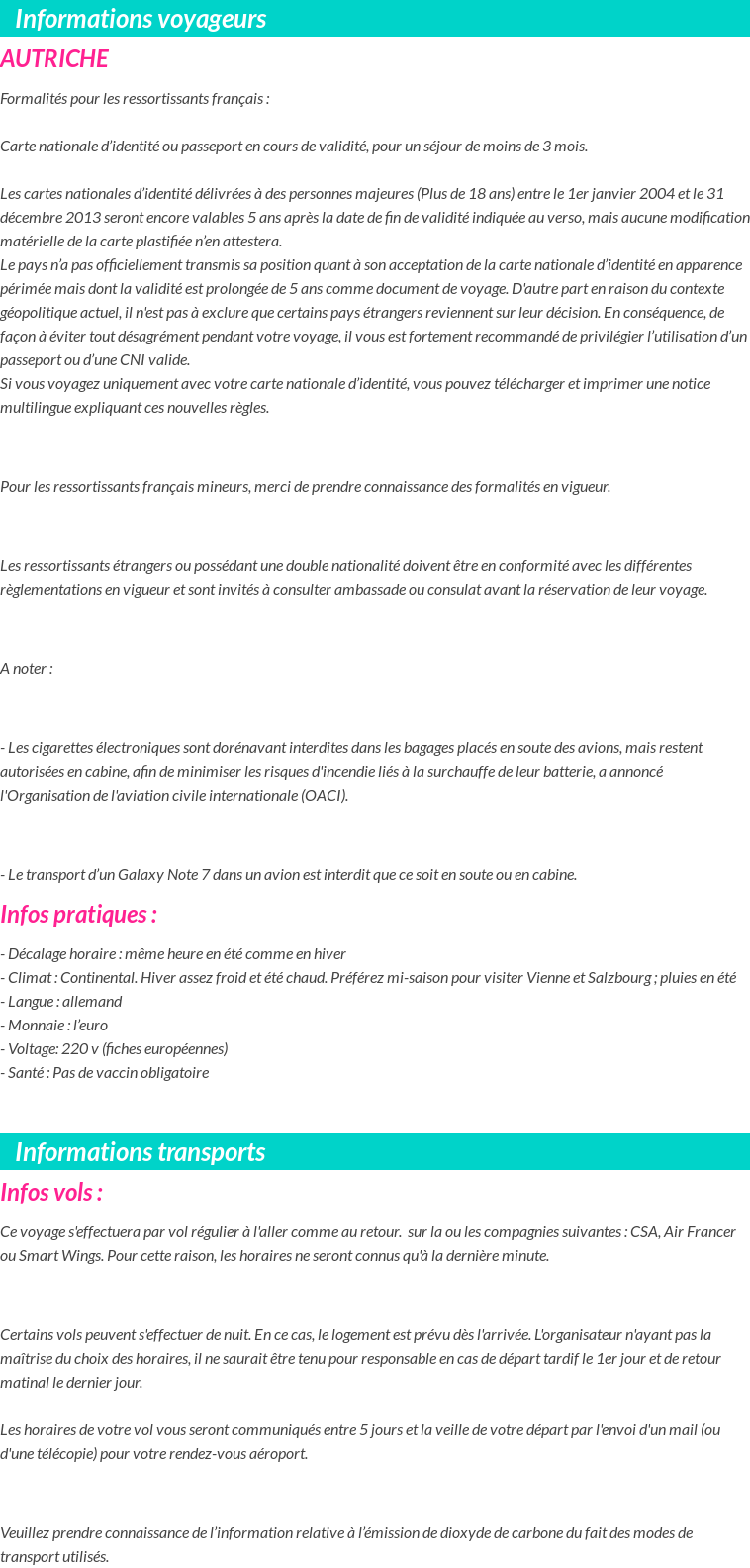 Formalités et infos voyageurs