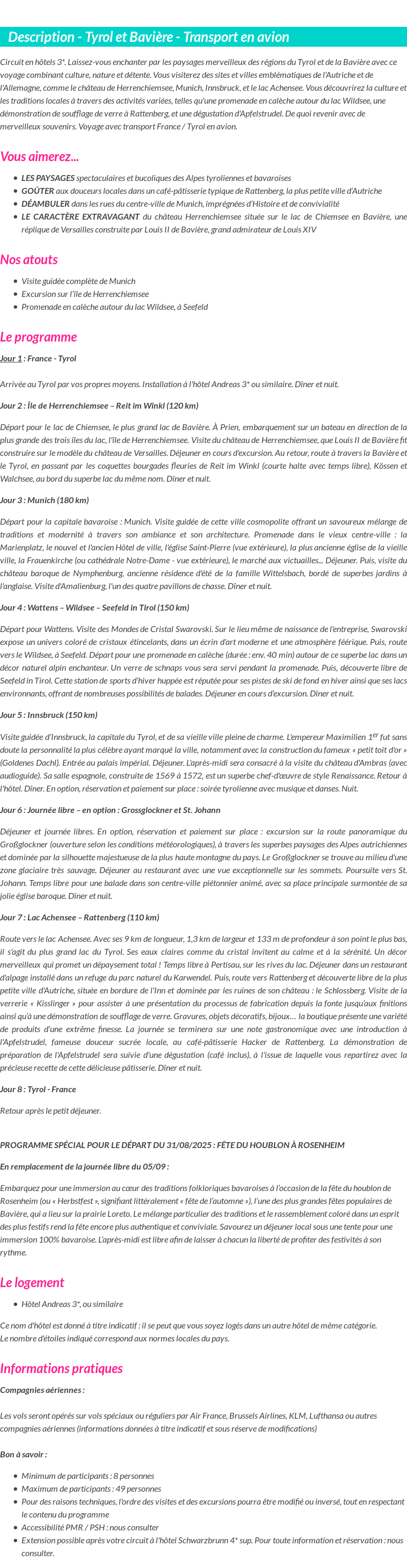 Détails du séjour