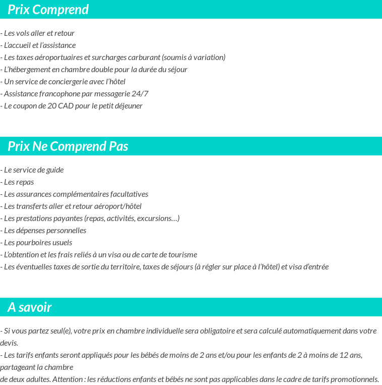 Conditions tarifaires