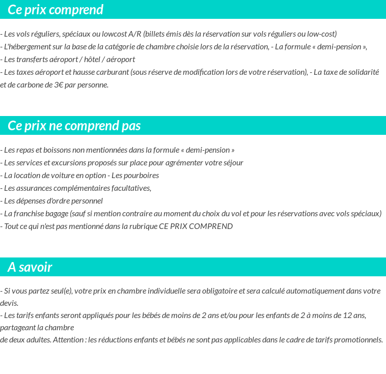 Conditions tarifaires