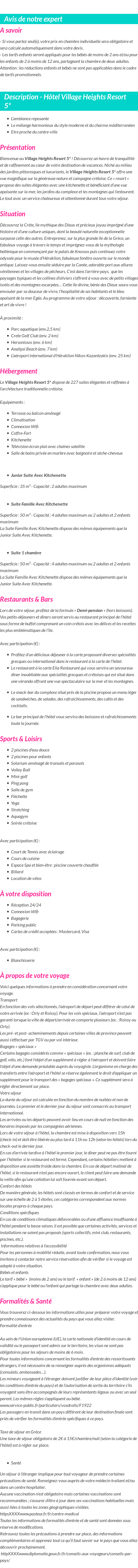 Détails du séjour
