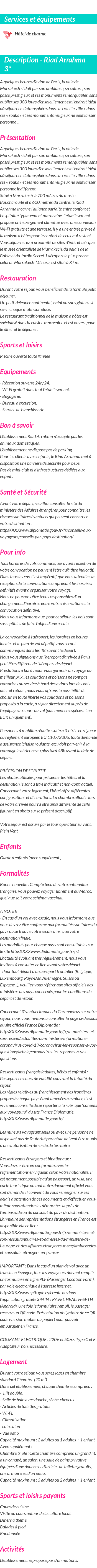 Détails du séjour