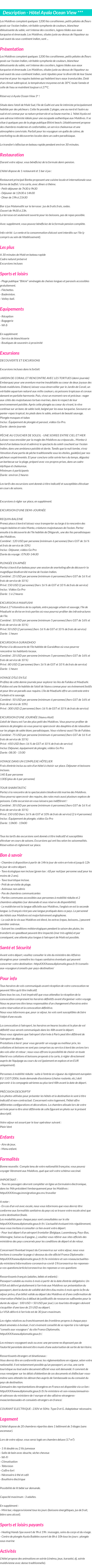 Détails du séjour