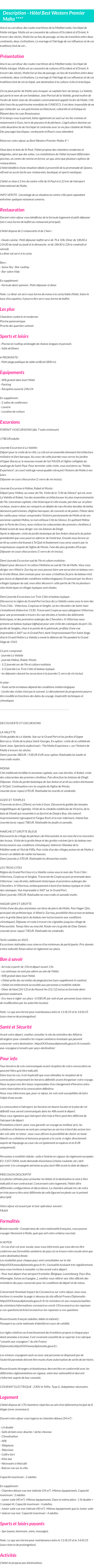 Détails du séjour