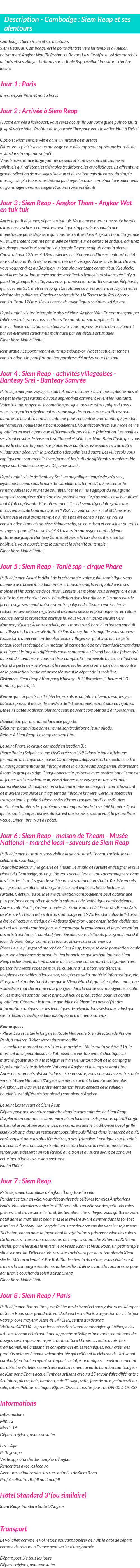 Détails du séjour