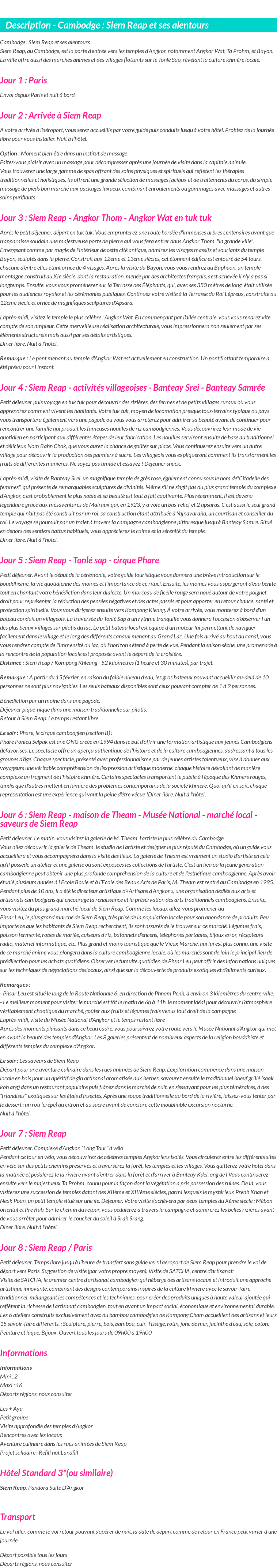 Détails du séjour