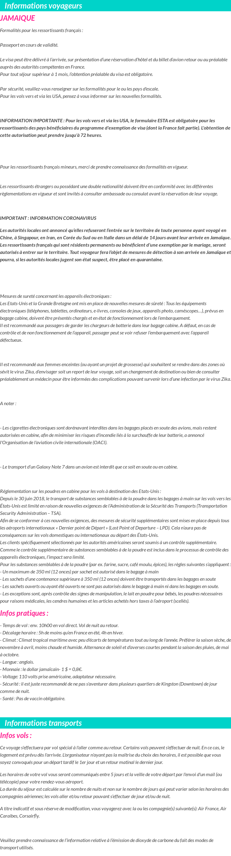 Formalités et infos voyageurs