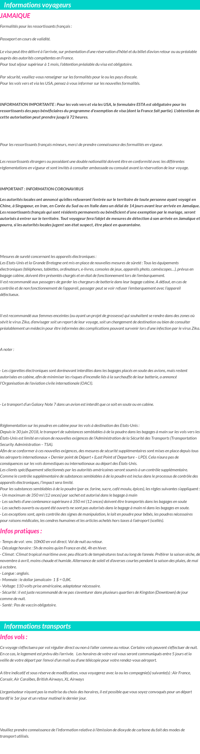 Formalités et infos voyageurs