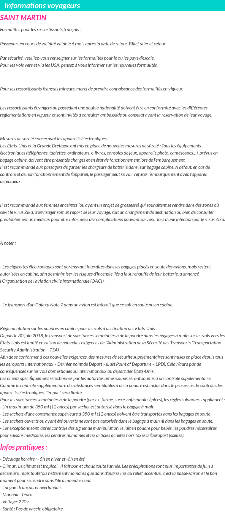 Formalités et infos voyageurs