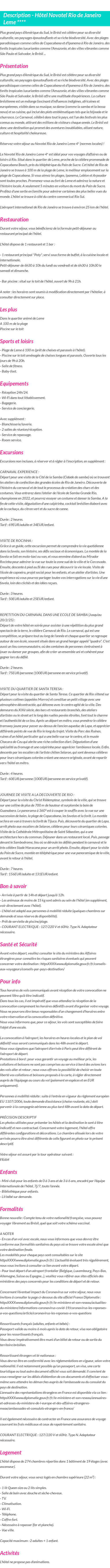 Détails du séjour