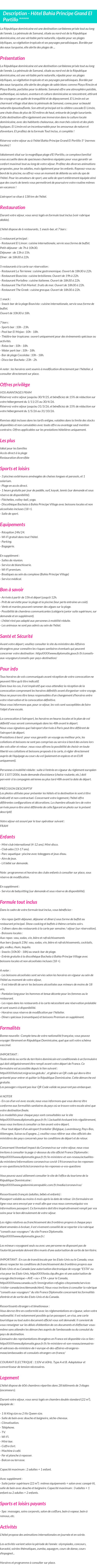 Détails du séjour