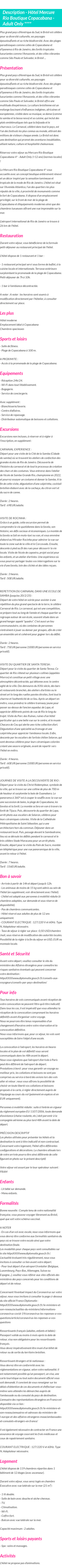Détails du séjour