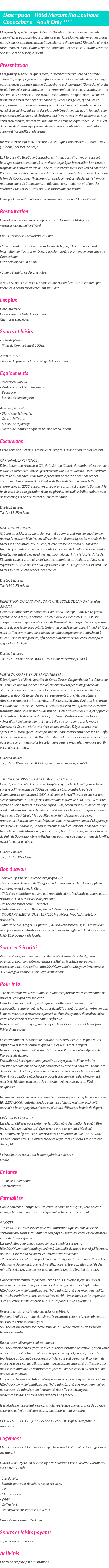Détails du séjour