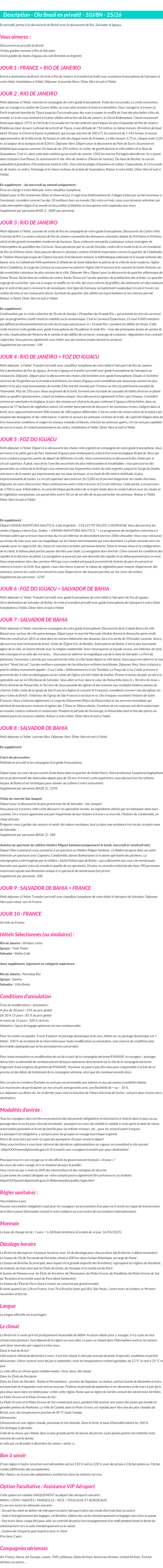 Détails du séjour