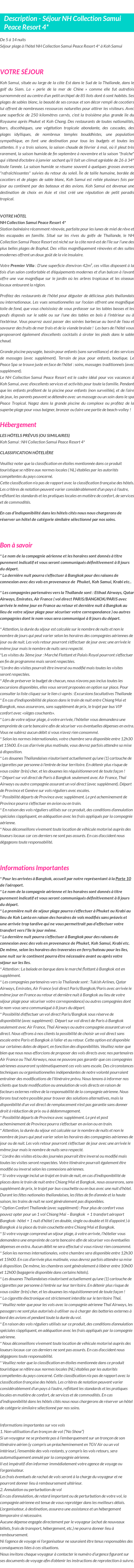 Détails du séjour