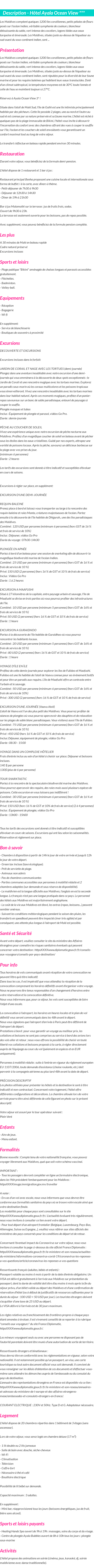 Détails du séjour