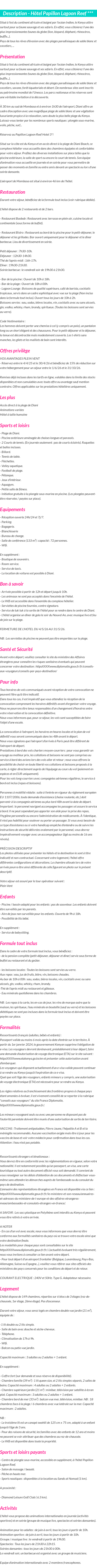 Détails du séjour