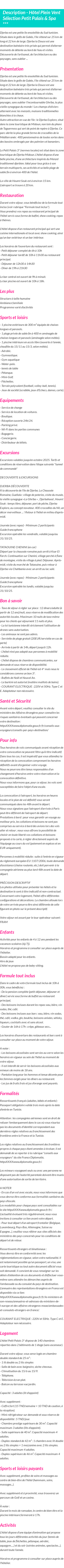 Détails du séjour