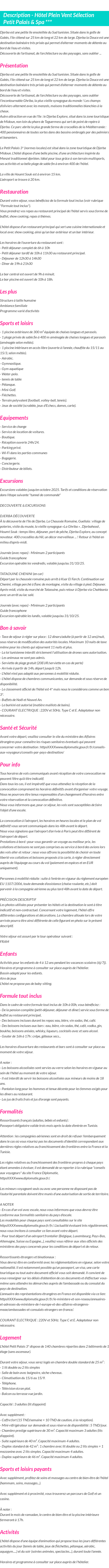 Détails du séjour