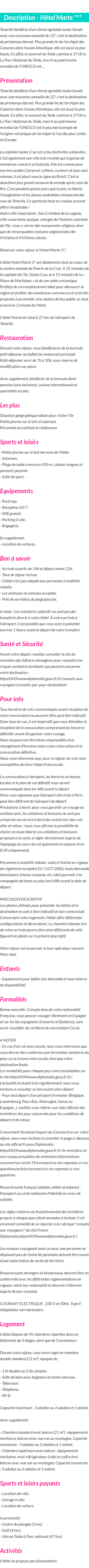 Détails du séjour