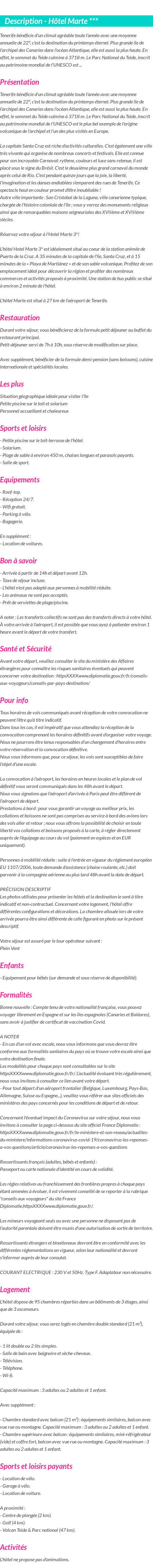 Détails du séjour