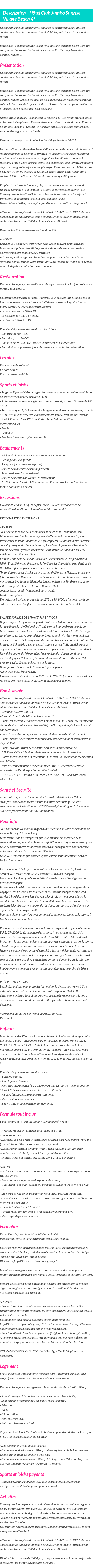 Détails du séjour