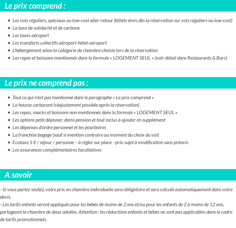 Conditions tarifaires