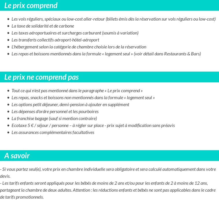 Conditions tarifaires