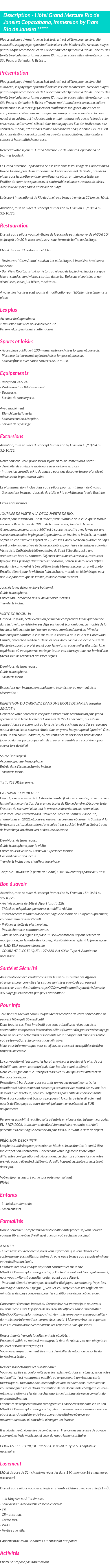 Détails du séjour